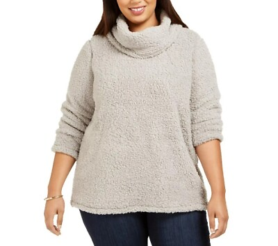 #ad Style amp; Co Womens Plus 3X Gray Sherpa Cowl Neck Pullover Sweater NWT CE13 $26.99