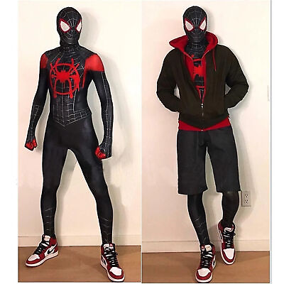 #ad Miles Morales Spider Man Jumpsuit Cosplay Costume Outfit Adults Spandex Bodysuit $20.49
