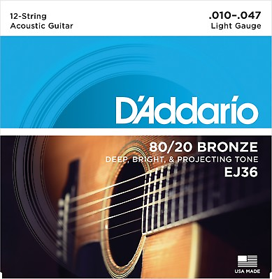 #ad D#x27;Addario EJ36 12 String 80 20 Light 10 47 Acoustic Guitar Strings $10.89