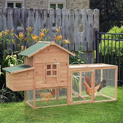 #ad 80quot; Wooden Hutch Chicken Coop Small Animal Pet House Cage w Run Outdoor Yard $152.24