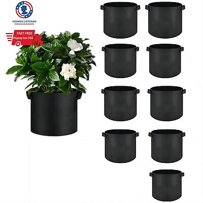#ad 10 Pack Round Plant Pots Grow Bags Thickened Nonwoven Fabric 2 3 5 7 10 Gallon $14.99