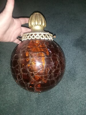 #ad Vintage Small Swag Lamp Amber Crackle Glass Globe Cap and Diffuser $48.98