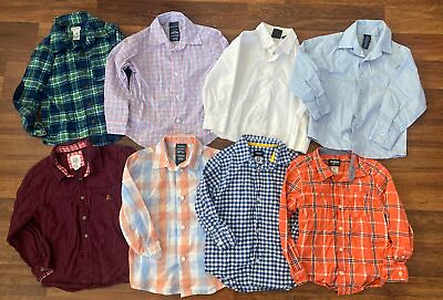 #ad Lot of 8 Boys 4T Button Down Long Sleeve Plaid Shirts Nautica Baby Gap Carters $24.55