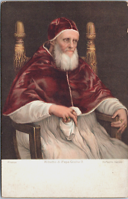 #ad Rotograph c1905 Portrait Pope Julius II Raphael 1511 Painting Velvet Cape Rings $7.50