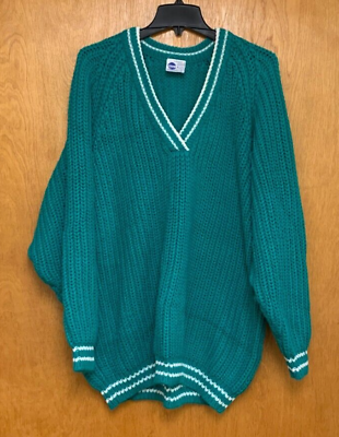 #ad Vintage Extra Touch Womens Teal V neck Chunky Knit Sweater 42 22W 100% Acrylic $30.00