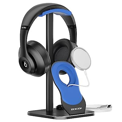 #ad Desk Headset Holder No wireless charging cable Black blue（aluminum） $30.36