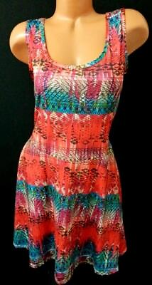 #ad Bobbie brooks red tribal print scoop neck sleeveless stretch dress 1X $14.99