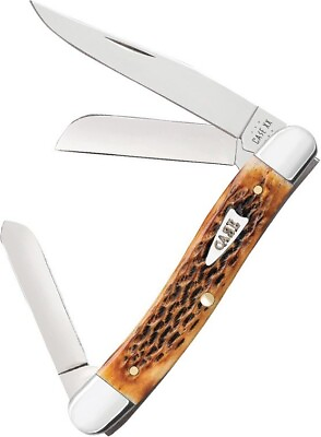 #ad Case XX Med Stockman Pocket Knife Tru Sharp Steel Blades Burnt Amber Bone Handle $85.29