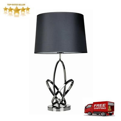 #ad Mod Art Polished Chrome Table Lamp with Black Shade Bedroom Living Room Lighting $93.70