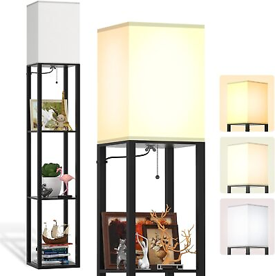 #ad Floor Lamp with Shelves by Solid Wood Modern Shelf Floor Lamp with 3 Color T... $63.88