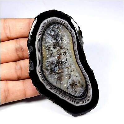 #ad Natural Black Slice Agate Druzy Cabochon Loose Geode Gemstone 308 Cts #10036 $22.39