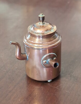 #ad Antique Miniature Copper Kettle Chocolate Pot Dollhouse Miniature Brass Finial $39.00