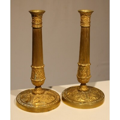 #ad Antique 19th French Pair of Empire Bronze Candlesticks 28 cm $1960.00