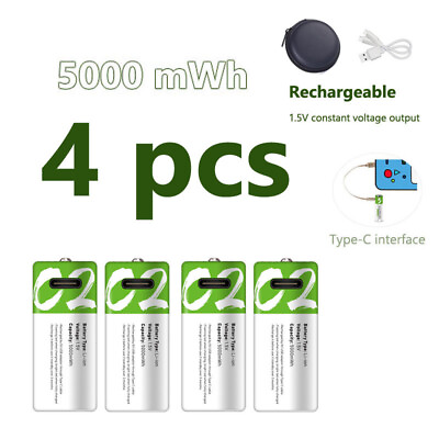 #ad 4PCS Li ion Rechargeable Battery USB C2 1.5V Fast Charge Type C Cable 5000mWh AU $83.58