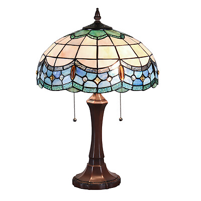#ad Lamp Tiffany Victorian Style Table Stained Glass Vintage Shade Light Desk Blue $169.00