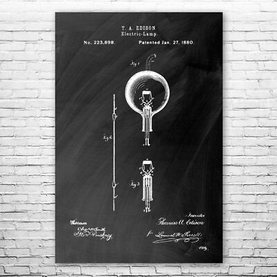 #ad Thomas Edison Electric Lamp Poster Patent Print Edison Wall Art Classroom Decor $14.95