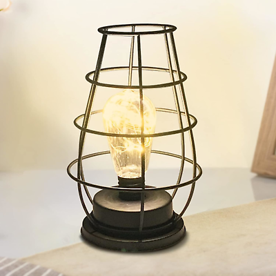 #ad Iron Night LightVintage Table Lamp Black Retro Industrial Iron Metal Wire Bask $23.81