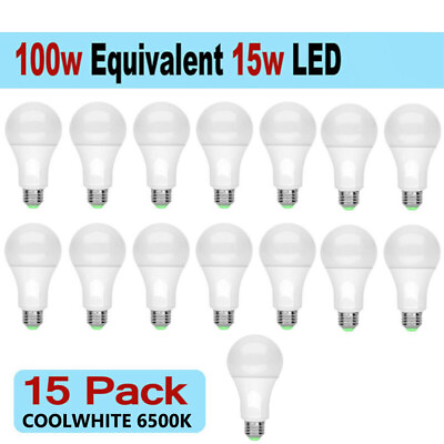 #ad #ad 15 LED Light Bulbs 15W 100W Replacement Daylight 6500K A19 E26 Lamp Cool White $27.70