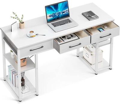 #ad Office Small Computer Desk: Home Table with Fabric Drawers amp; Storage Shelves $134.99