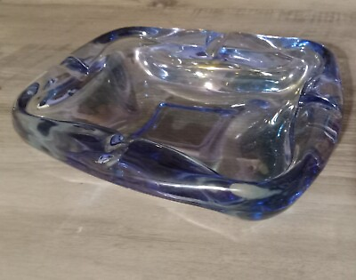 #ad Beautiful Atomic MCM Vintage Glass Coffee Table ASHTRAY gorgeous clear blue $30.00