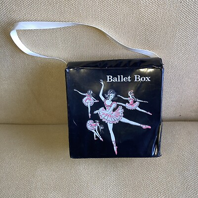 #ad Vintage Black Vinyl Dance BALLET BOX Retro Case Holds Shoes 2 Pair Inside $18.00
