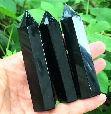 #ad Natural Black Obsidian Healing Obelisk Crystal Wands Reiki Tower Point Decor $12.60