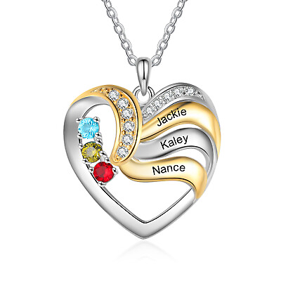 #ad #ad Customized Family Name Heart Necklace With Birthstones Mother#x27;s Day Gift $15.99