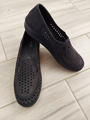 #ad Flexus by Spring Step NWOB Laser Cut Black Leather Slip On Loafer. Size 7.5 38 $45.00