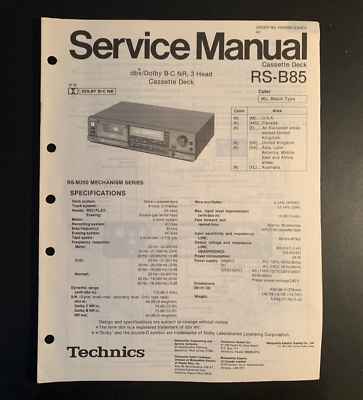 #ad Technics RS B85R dbx Dolby Cassette Deck ORIGINAL Service Manual 1985 $9.99