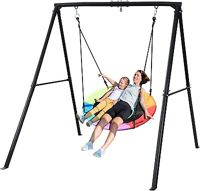 #ad 440lbs Heavy Duty A Frame Saucer Swing Metal Swing Set for Kids Backyard Playset $151.33