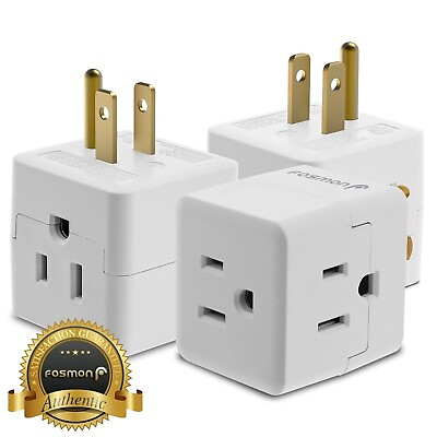 #ad 3 PACK 3 Outlet Extender Indoor Grounded AC Power Wall Tap Travel Adapter Plug $9.49