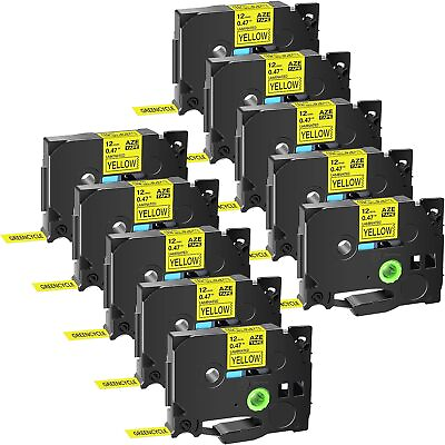 #ad 10PK Ze 631 Tz631 Black on Yellow Label Tape For Brother Ptouch PTD210 1 2quot; 12mm $40.68
