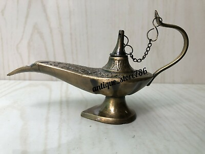 #ad Vintage Aladdin Brass Genie Oil Lamp Nautical Chirag Incense Burner 6 inch item $35.70