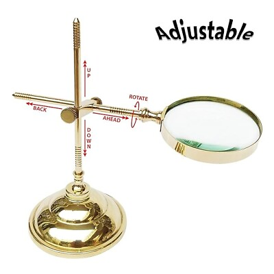 #ad Adjustable Brass Metal Magnifying Glass with Stand Handmade Designer Antique $31.00