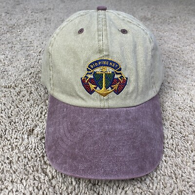 #ad Big Pine Key FL Hat Embroidered Anchor Logo Beige Washed Strapback Cotton Cap $9.75