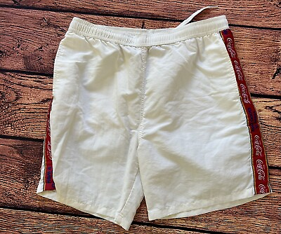 #ad #ad Coca Cola Swim Trunks Adult White Bathing Suit Shorts Stretch Casual Mens $10.00