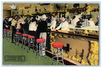 #ad 1941 Cowboy Bar Rustic Bar Interior Jackson Wyoming WY Vintage Antique Postcard $9.95
