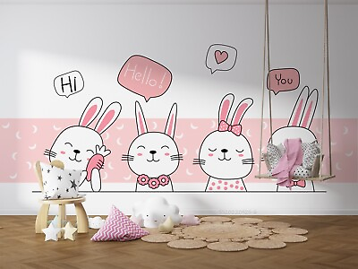 #ad 3D Cartoon Cute Rabbit Wallpaper Wall Mural Peel and Stick Wallpaper 622 AU $349.99