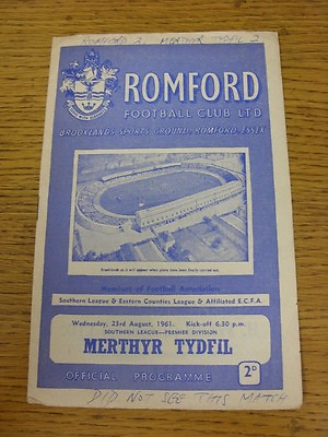 #ad 23 08 1961 Romford v Merthyr Tydfil Light Crease Fold Writing On Cover amp; Sma GBP 3.99