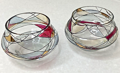 #ad Romanian Crystal Mosaic Stained Tea Light Candle Holders 2 Partylite 2 1 2quot; $19.99