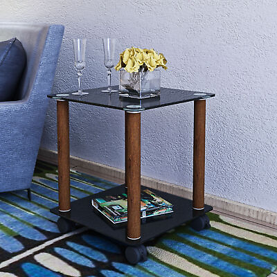 #ad Black Walnut Side Table 2 Tier Space End Table with Storage Shelve $53.59