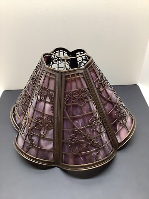 #ad Antique purple slag glass amp; bronze floral design chandelier for repair or parts $169.99