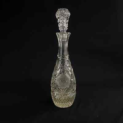 #ad Vintage Leaded Crystal Decanter Bar Ware Home Bar Etched Cut Flowers and Leaves $39.99