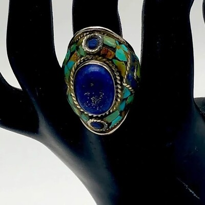 #ad Southwestern style .925 lapis lazuli stone and turquoise and lapis inlay $298.00