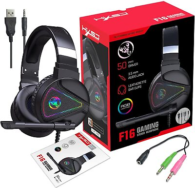 #ad F16 Wired Gaming Headset with Mic for PS5 PS4 PC Nintendo Switch Xbox One Laptop $29.99