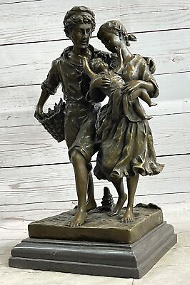 #ad Hand Made Detailed Loving Family Couple Bronze Sculpture Marble Base Figure NR $599.00
