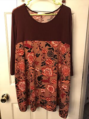 #ad Womens tunic shirt floral burgundy 3 4 sleeve Oversized Loose Fit $8.49