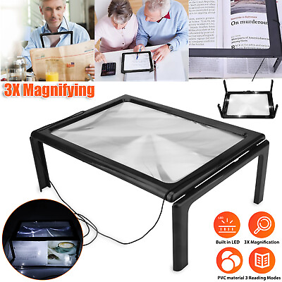 #ad A4 Full Page 3x Magnifier LED Light Book Reading Aid Lens Large Magnifying Glass $14.98