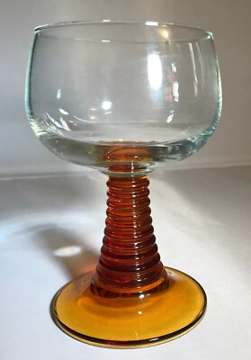 #ad Mid Century Glass Beehive Amber Wine Stem Goblet Glass 5.5” T Made in France $25.00