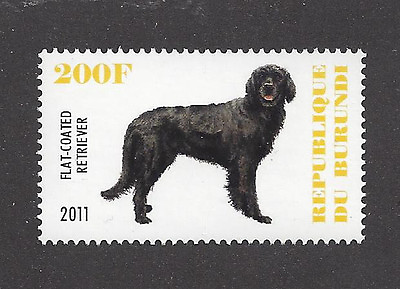 #ad Dog Art Full Body Portrait Postage Stamp FLAT COATED RETRIEVER Burundi 2011 MNH $1.99